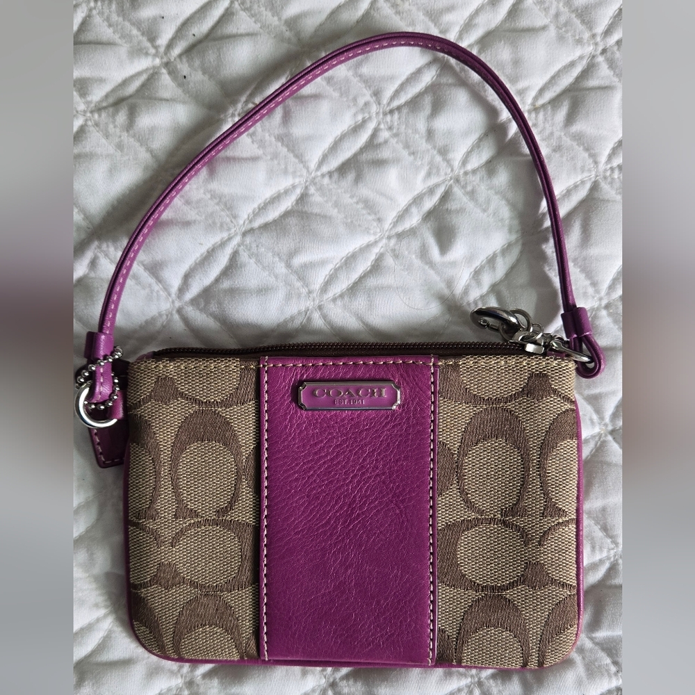 Coach Purple and Brown Clutch with Signature Monogram